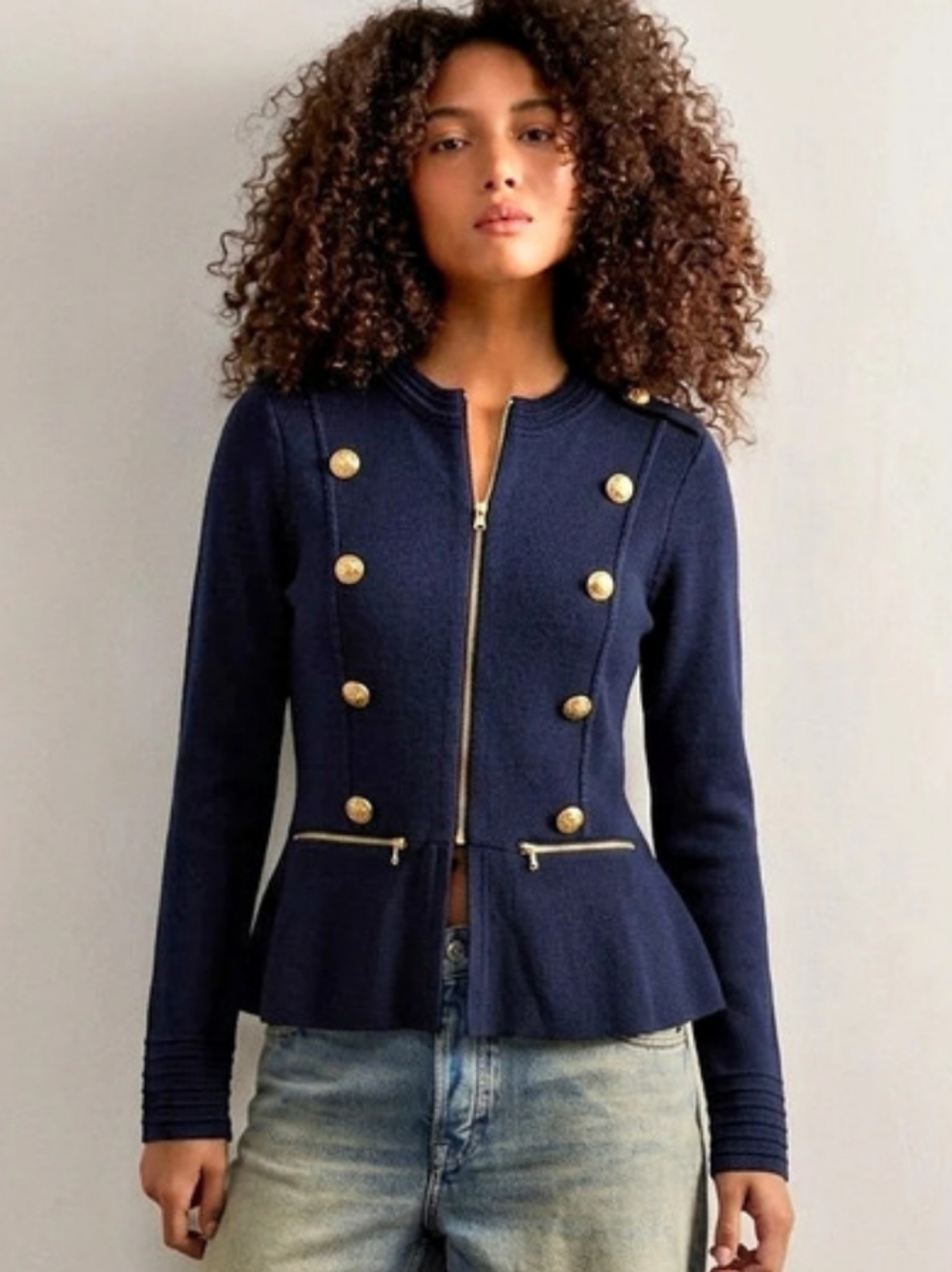 INC International Concepts Peplum Military-Style Jacket in Navy Blue Size Medium